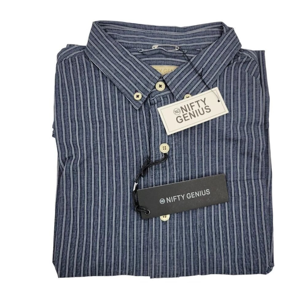 Nifty Genius Mens XS Indigo White Striped Short Sleeve Button Down Shirt NEW